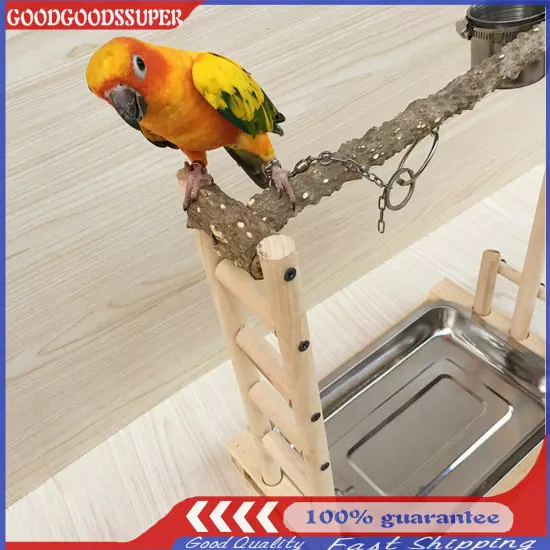 49*37*59cm Wood Bird Stand Large Parrot Perch Playstand w/Steel Tray 2*Bowl USA