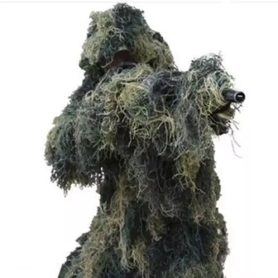 New Ghillie Suit XL/XXL Forest Camouflage Camo Woodland Hunting 4-Piece + Bag