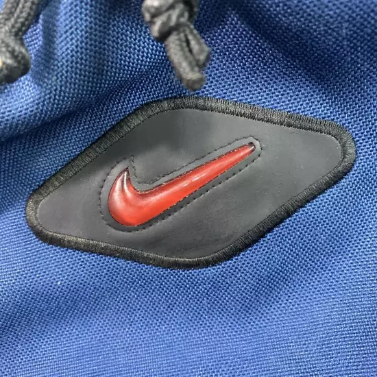 Vintage 90s Leather Suede Bottom Nike Bubble Swoosh Logo Backpack Blue Korea