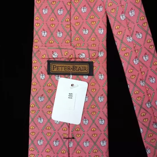 PETER BLAIR Mens Tie Coral Salmon Pink 100% Silk Made in USA Takeout Food NEW