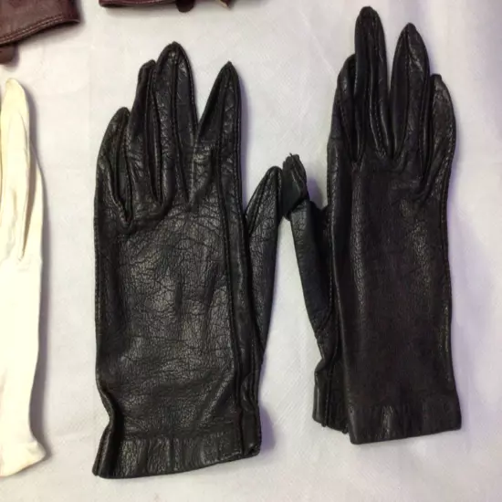 Vintage Womens Gloves Lot of 3 Riding Leather White Black Burgundy