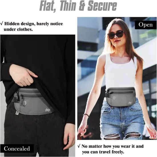 Secure Travel Money Belt, Undercover Hidden RFID Blocking Travel Wallet, Anti-Th