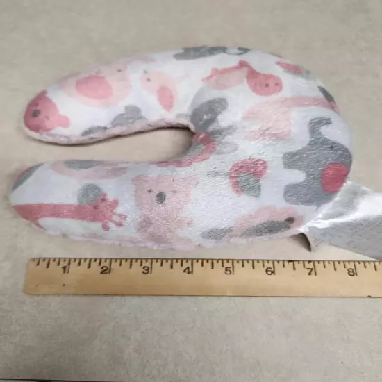 Baby/Toddler Pink Gray Farm Animals Soft Travel Neck Pillow 8" Long 7" Wide EUC