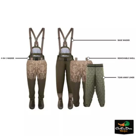 DRAKE WATERFOWL GUARDIAN ELITE 6 LAYER 4-N-1 WAIST WADERS BREATHABLE W/ LINER