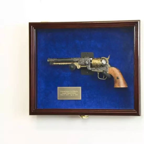 Gun Display Case 2 Guns Cherry LED Light Wood Blue Handgun Pistol Revolver Lock 