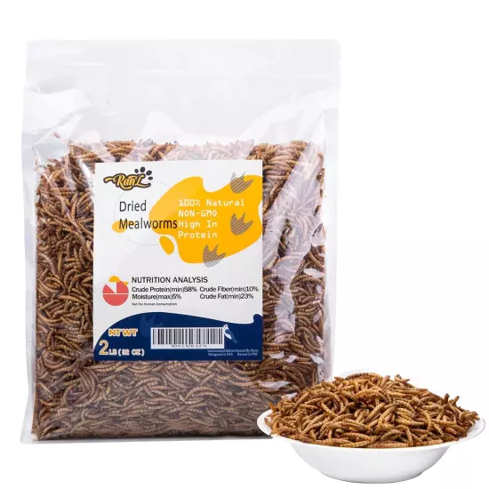 2LBS Non-GMO Dried Mealworms for Chickens, High Protein Meal Worms, Premium C...