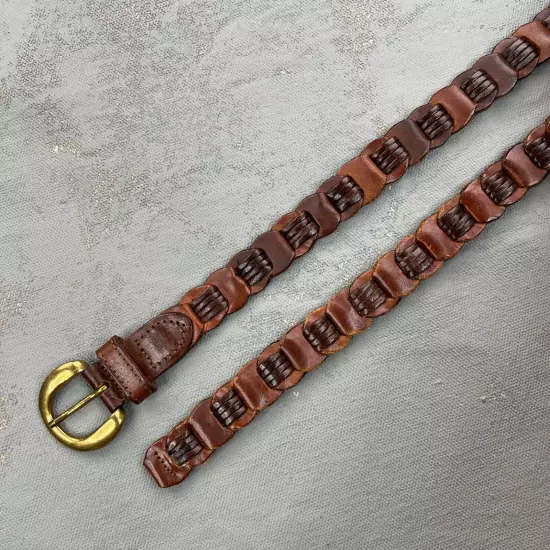 Vintage Laced Brown Leather Belt Women's Small