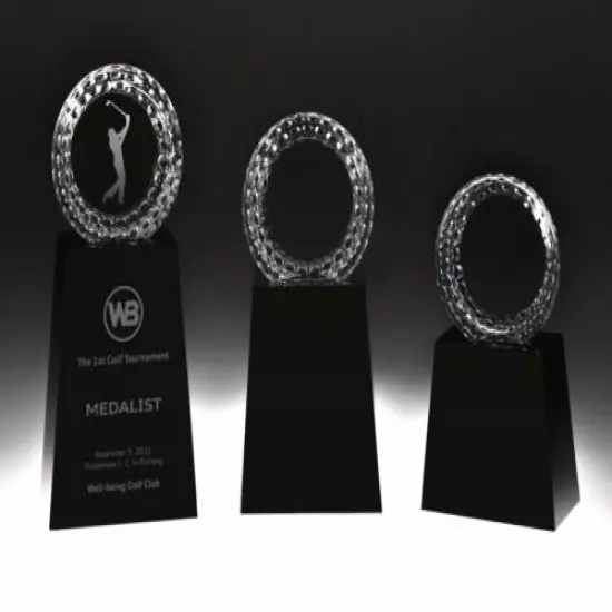 Golf Crystal Awards Trophy Small - Free Personalized, Presentation Box