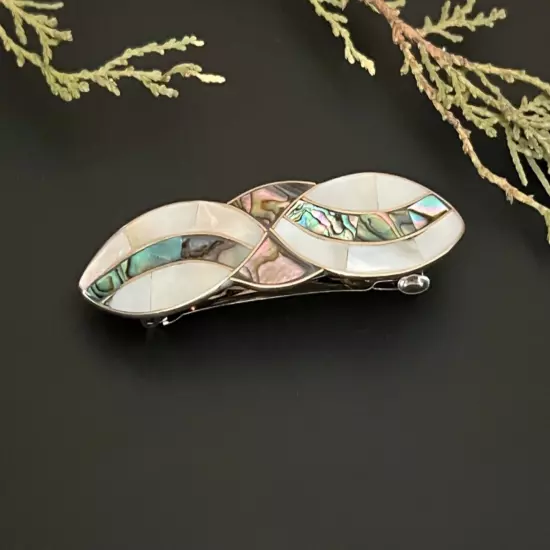 MOP Hair Barrette Clip Abalone Inlay Vintage Style Alpaca Boho Hippie Mexican