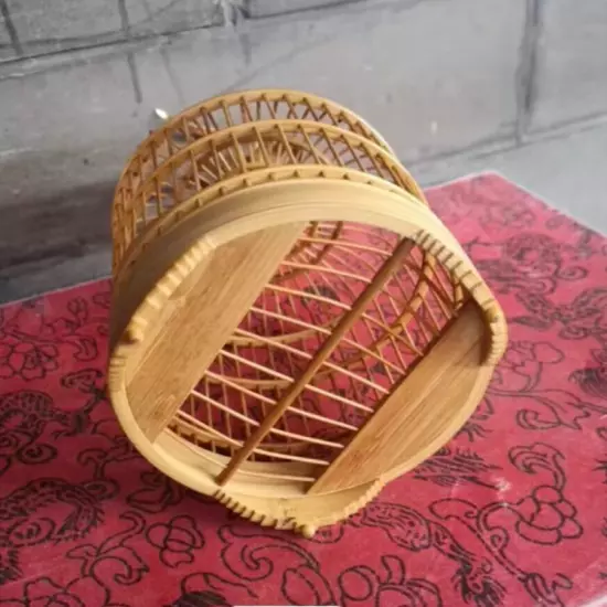 6.8" Chinese Circular Shape Bamboo Wood Insect Cricket Grasshopper Cage