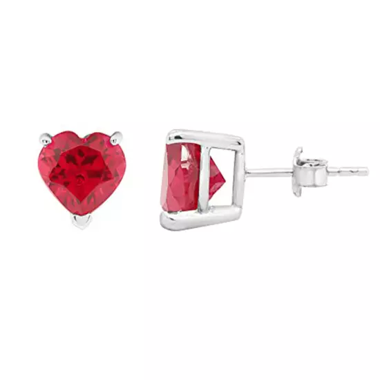 2Ct Heart Simulated Ruby Stud Earrings 14K White Gold Plated Gift For Women's