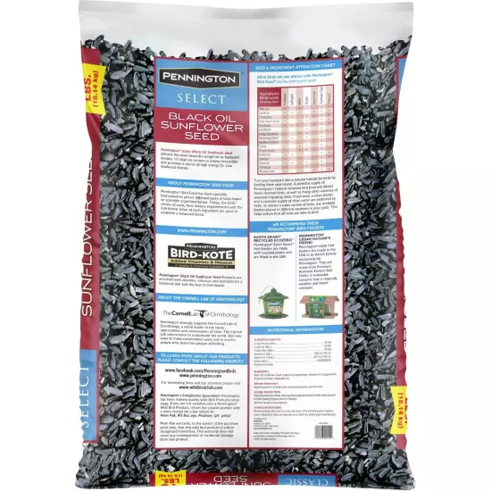 Pennington Select Black Oil Sunflower Seed Dry Wild Bird Feed, 40 lb. Bag, 1Pack