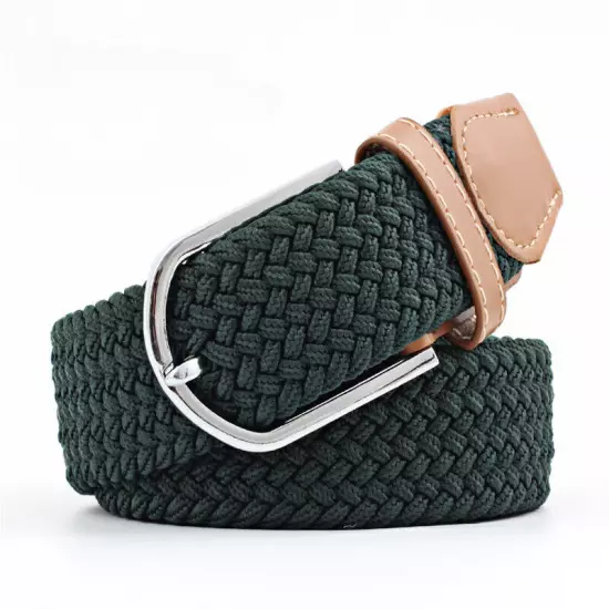 Mens Ladies Belts Canvas Webbing Braided Leather U Buckle Elastic Woven Stretch