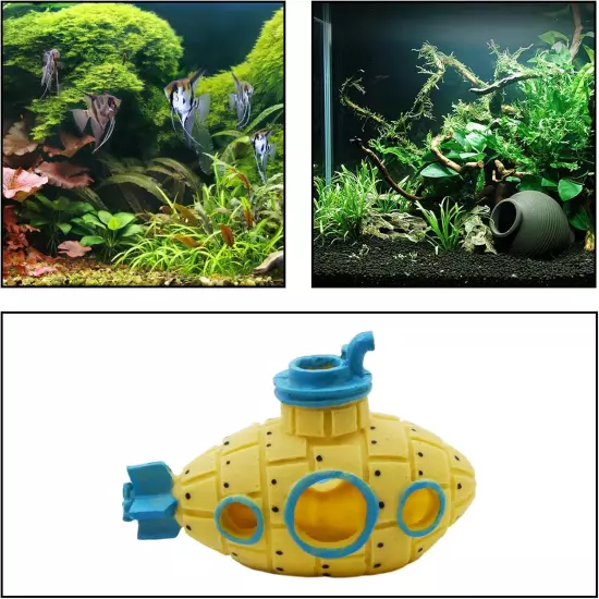 Little Cute Retro Submarine Aquarium Decoration,Cave Landscaping Ornament 