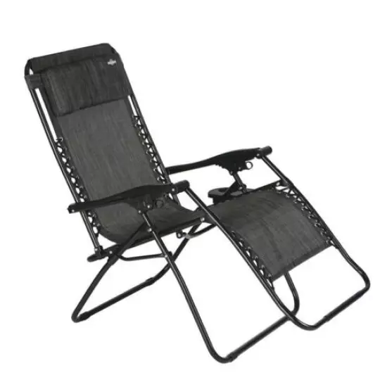 68" Black Outdoor Patio Oversized Zero Gravity Lounger Folding Chair Steel Frame