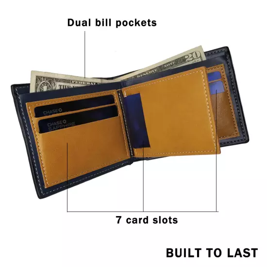 Men's Black Genuine Leather Wallet RFID Blocking Slim Bifold Card Holder Purse