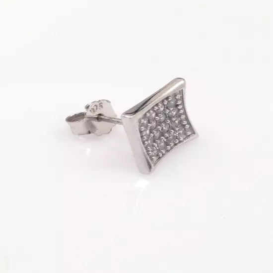 Men's SINGLE Square Cz Stud Earring 925 Sterling Silver Post Stud 9mm/0.35"