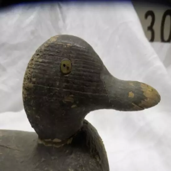 Antique Wood hand carved working Duck Decoy Hen Redhead folk art glass eye 