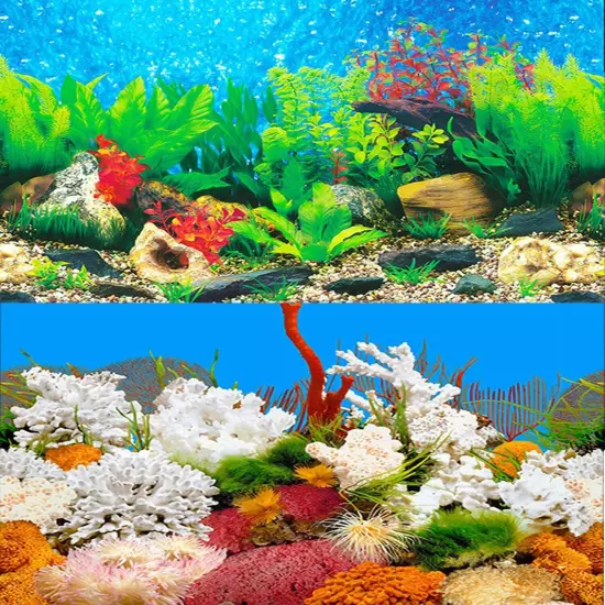 ELEBOX New 20" x 48" Fish Tank Background 2 Sided River Bed H:19.5"x L:48", A 