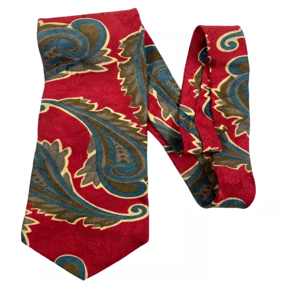 Aquascutum London Floral Paisley Red Handmade Silk Tie Men's 3.8" x 58"