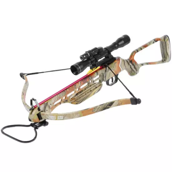 150 lb Black / Wood / Camo Hunting Crossbow Bow +4x20 Scope +7 Arrows 180 80 50