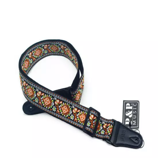 Guitar Bass Belt Embroidered Guitar Strap Leather End for Bass/Acoustic/Electric