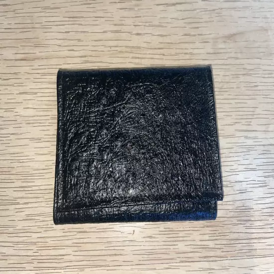 Vintage Ostrich Grain Leather Trifold Wallet Black