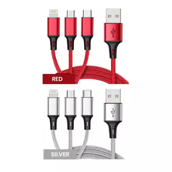 3 in 1 Fast USB Charging Cable Universal Multi Function Cell Phone Charger Cord