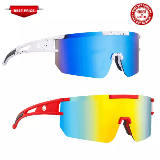 Oversized One Piece Lens Sports Shield Baseball Cycling Sunglasses Mirror