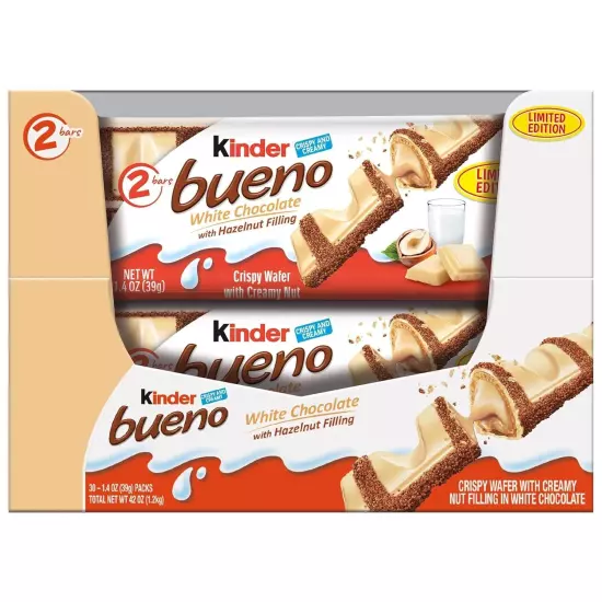 Italian Kinder Bueno WHITE Chocolate Bars - Pack OF 30 - 2 Bars/pack, Limited