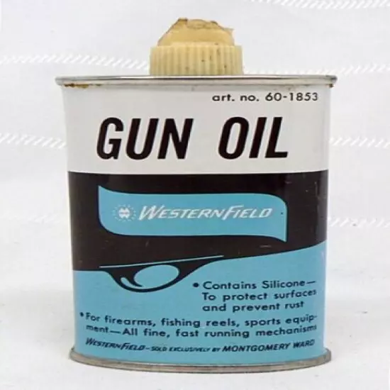 VINTAGE WESTERN FIELD 3OZ SIZE GUN OIL TIN CAN