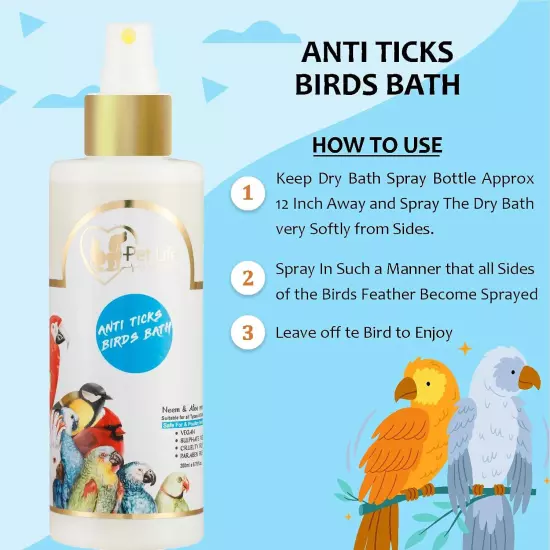 Organic & Ayurvedic Anti Ticks Birds Bath Dry/Waterless/Spray Coat-All Bird Type