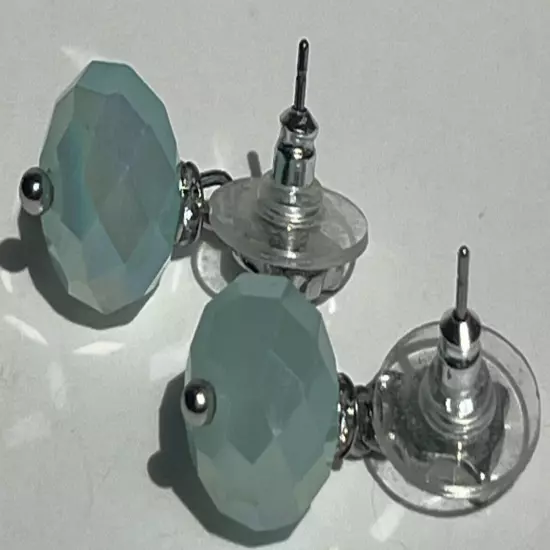 Y2K JUICY COUTURE Faceted Opalescent Bead crest pierced earrings blue silver