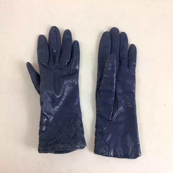 BLOOMINGDALES Blue Leather Gloves Womens 6 1/2