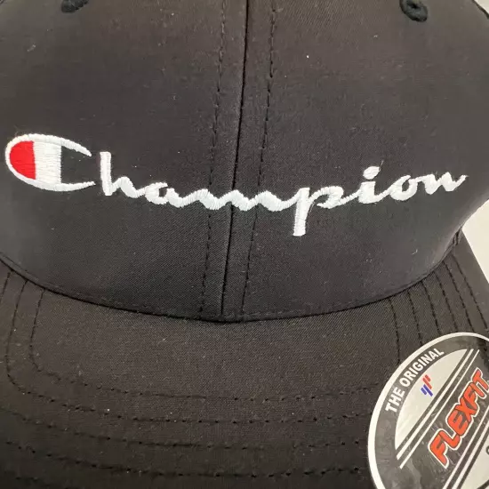 Champion Men's Hat Cap Spell Out Black Flexfit Size S/M Back Logo