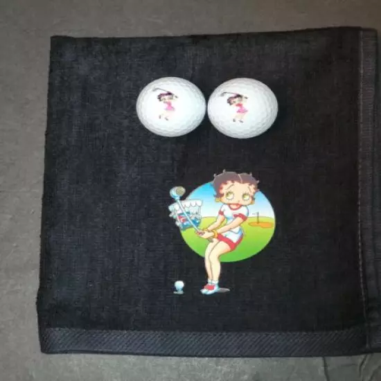 Betty Boop Golf Sport Towel & Balls Set 16x18 Black 