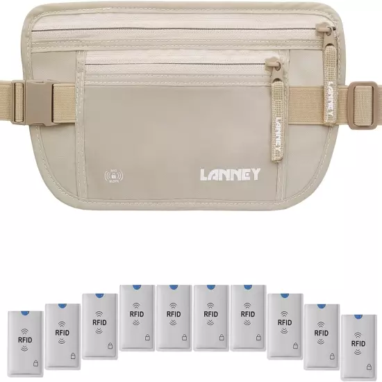 Travel Money Belt for Men Women RFID Blocking Concealed WaisColor: Beige