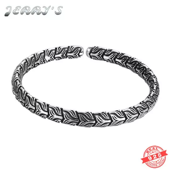 7MM Mens Vintage Real 925 Sterling Carved Bracelet Bangle Open Size 58MM in Dia