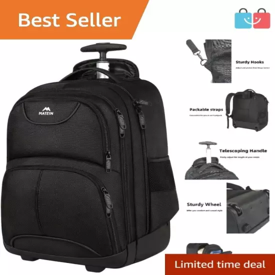 17-Inch Wheeled Laptop Backpack with Organizer & Telescoping Handle for Travel