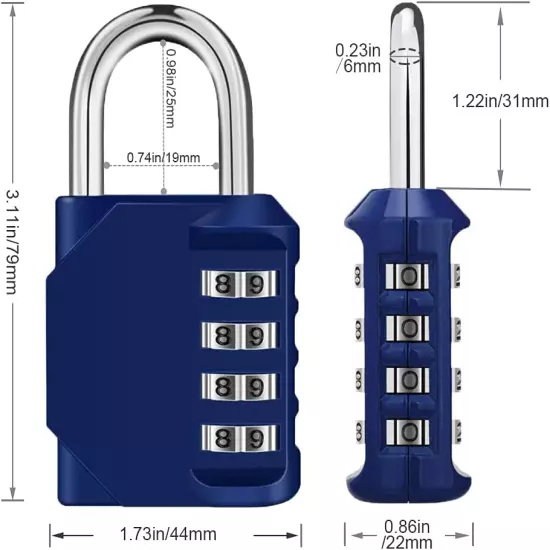 Combination Locker Lock, 4 Digit Outdoor Padlock for Gym, School, Gates, Doors, 