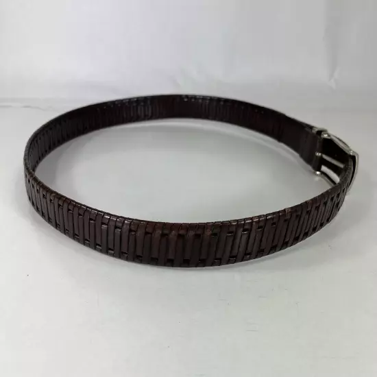 Laced Brown Leather Dress Belt - Made in Italy - Men's Size 36