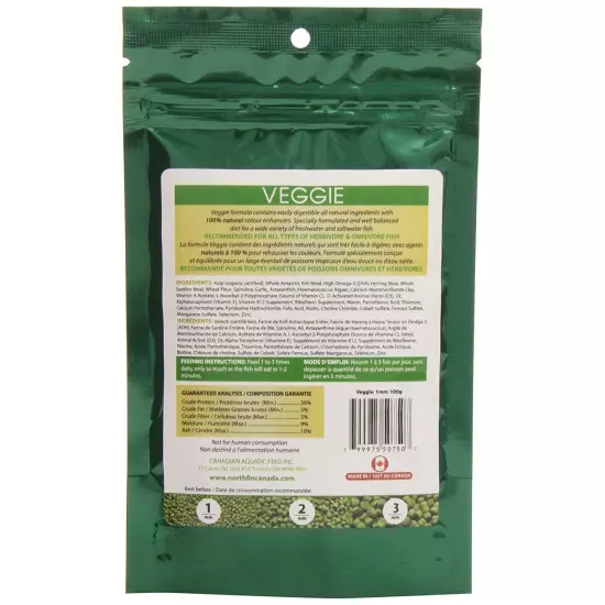 NorthFin Veggie Formula 1mm Pellets 100g Herbivore Omnivore Premium Fish Food