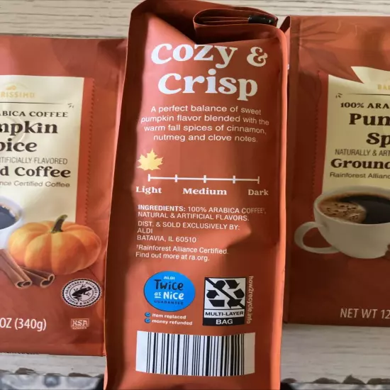 4 pack Pumpkin Spice Light Roast Ground Coffee by Barissimo Expires 8/2025