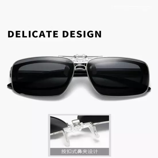 Metal Polarized Clip-On Sunglasses Men Women Flip Up Lens Driving Glasses New