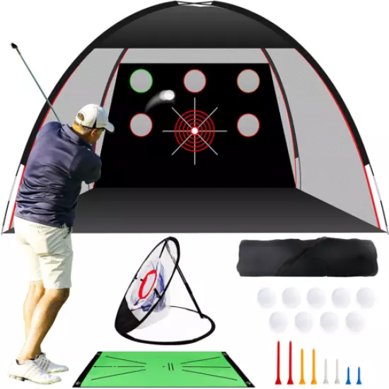 JEMOSH 10x7ft & 20x20in Golf Practice Hitting Training Chipping Aids Nets with T