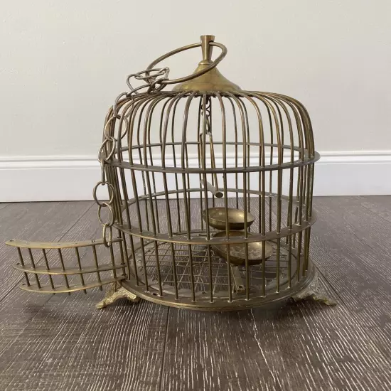 Vintage High Quality Brass Hanging Footed Birdcage