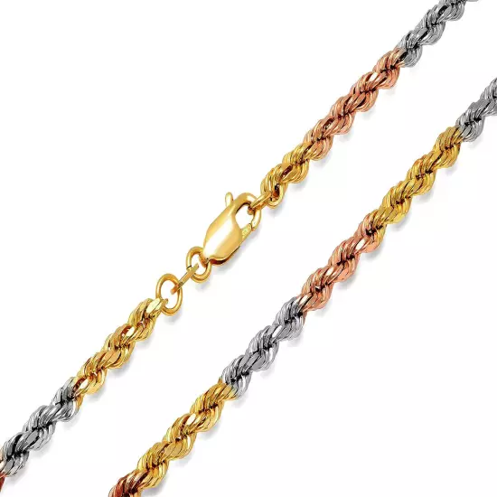 14k Gold Tri-color Solid Rope Chain 2.5mm-4mm Twist Link Necklace 16"-26"