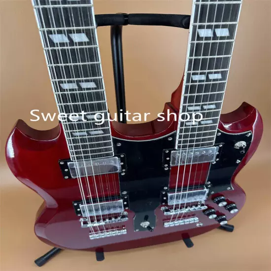 Red Electric Guitar SG Double Wine 6+12-Strings HH Pickup Fixed Bridge Fast Ship