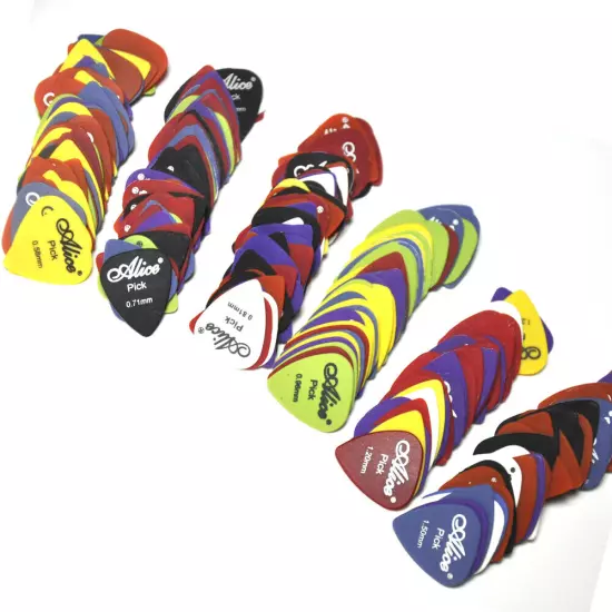 Lots of 100pcs Alice AP-F Matte Nylon Guitar Picks Multi Thickness Mixed Colors