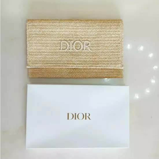 Christian Dior 2023 Beige Rattan Clutch Pouch - Brand New with Box Fast Shipping